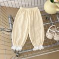 thumbnail image 2 of 18-24 Months Infant Baby Solid Color Lightweight Jogger Pants, Elastic Waist Lace Ruffle Lantern Casual Trousers for Toddler Girls Pants,Beige, 2 of 5