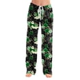 thumbnail image 4 of Halloween Pajamas Pants for Women Ladies Drawstring Pumpkins Ghost Pajama Cute Soft Long Wide Leg Pj Pants Green 3XL, 4 of 7