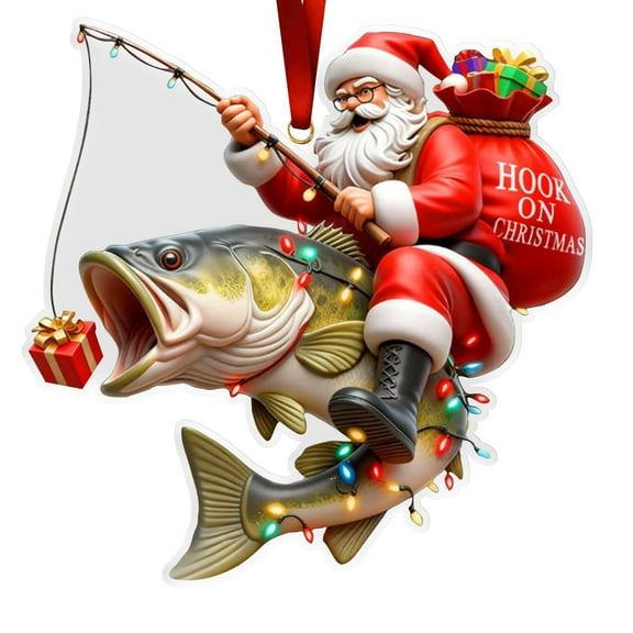 Santa Claus Fishing Ornaments 2025 - 2D Acrylic Fishing Santa Decor, Christmas Decorations for Tree Hanging, Charming Christmas Hanging Ornaments, Heartwarming Christmas Gifts for Family Celebrations