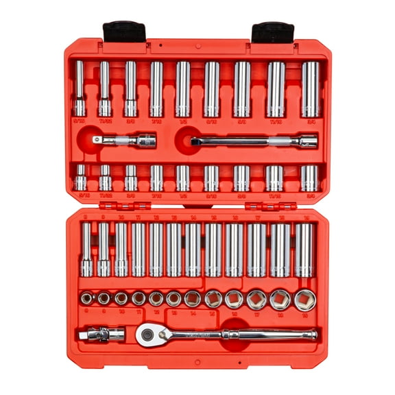 TEKTON 3/8 Inch Drive 6-Point Socket and Ratchet Set, 46-Piece (5/16-3/4 in., 8-19 mm) | SKT15301