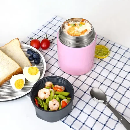 

1pc 20oz Vacuum Insulated Food Jar Wide Mouth Stainless Steel Thermal Soup Bowl School Lunch Container Flask With Folding Spoon For Office Picnic Travel Outdoor