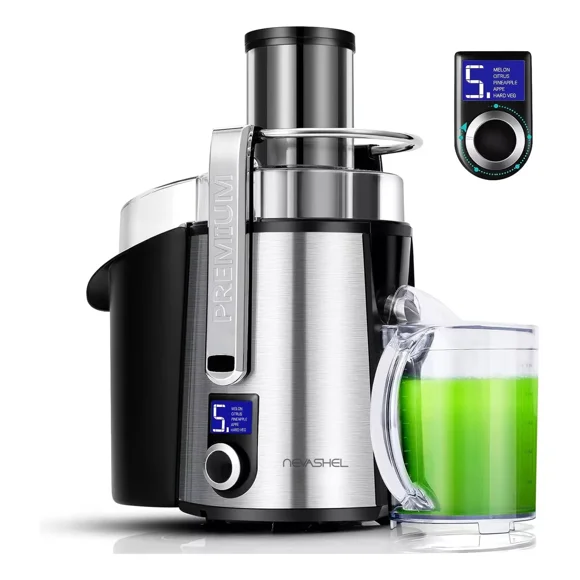 Extractor De Jugos Profesional Nevashel Kitchen AD-08 1400w, 5 Velocidades, Vaso De 1 Litro, Display Digital, Automático, Ideal Para Frutas Y Verduras, Diseño Moderno, Uso Doméstico Y Comercial, 110v