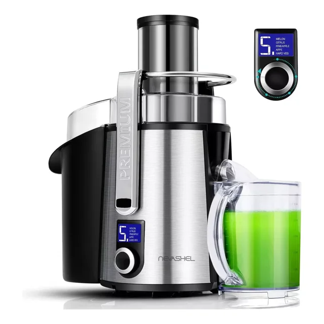 Extractor De Jugos Profesional Nevashel Kitchen AD-08 1400w, 5 Velocidades, Vaso De 1 Litro, Display Digital, Automático, Ideal Para Frutas Y Verduras, Diseño Moderno, Uso Doméstico Y Comercial, 110v