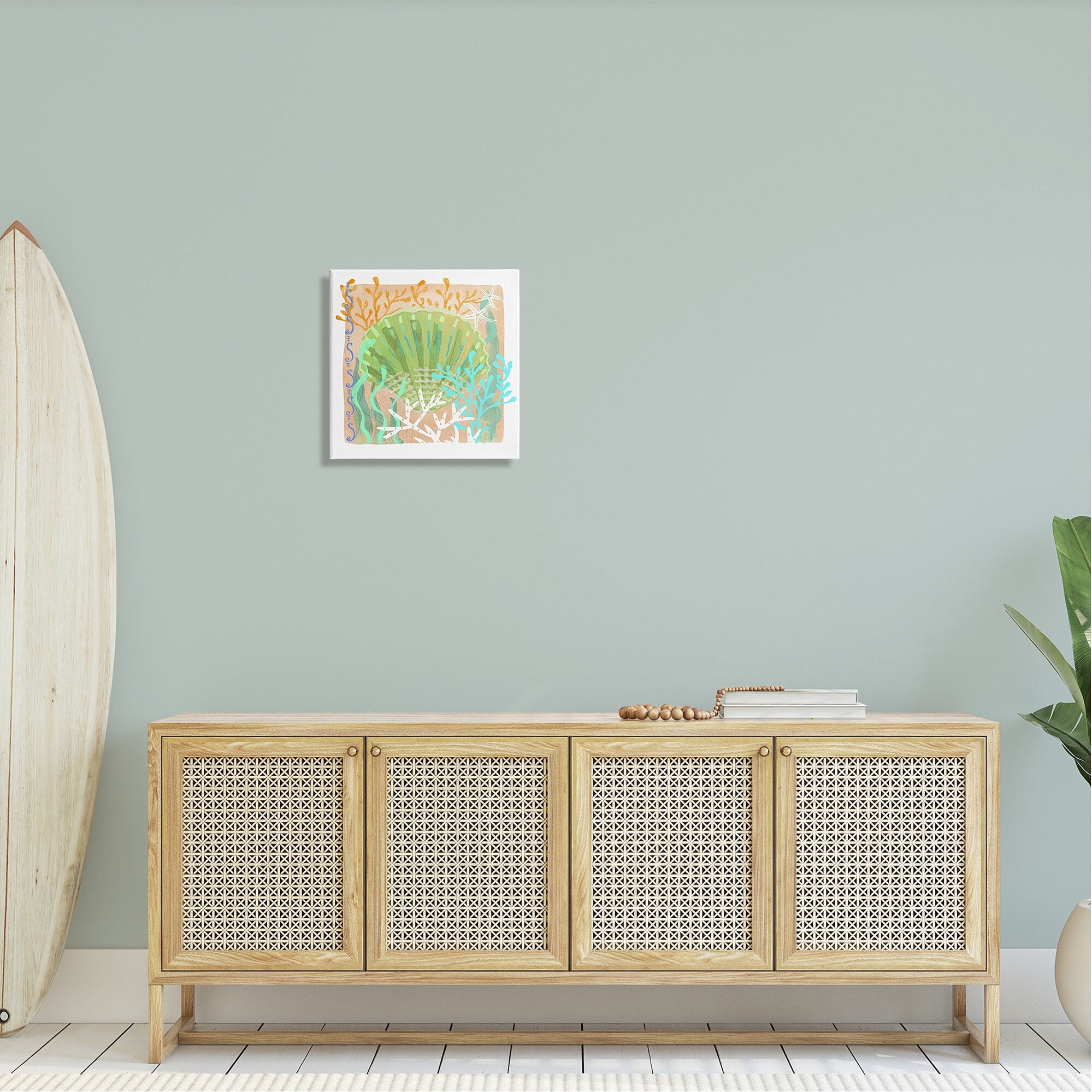 Stupell Industries Vivid Coral Overlay Beach Seashell Watercolor Pattern Graphic Art Gallery Wrapped Canvas Print Wall Art, Design by unknown