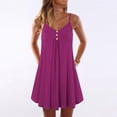 thumbnail image 2 of Womens Dresses Summer Sleeveless Spaghetti Strap Double Breasted Plain Shift Casual Dress Hot Pink M, 2 of 6