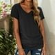 thumbnail image 2 of Nueva camiseta de manga corta con cuello en V para mujer: prenda informal de primavera/verano, poliéster/spandex, diseño fruncido en la cintura, 2 of 5