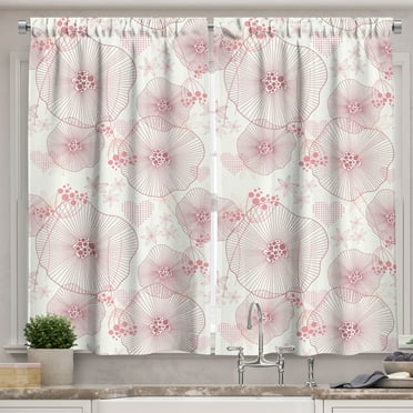 Ambesonne Floral Kitchen Curtains, Blooms of a Romantic Spring, 55"x39", Dried Rose and White