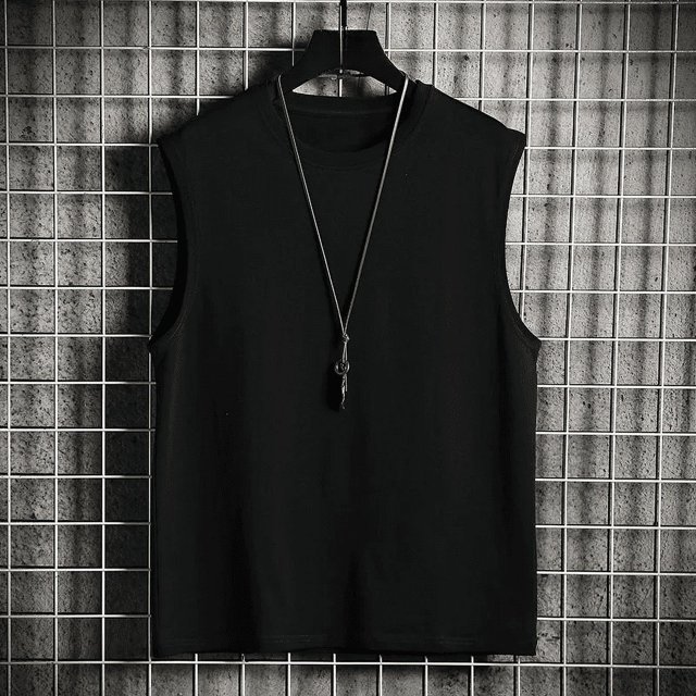 Sudadera deportiva de verano para hombre con barra transversal, camiseta sin mangas con hombros descubiertos y color sólido, camiseta de manga corta