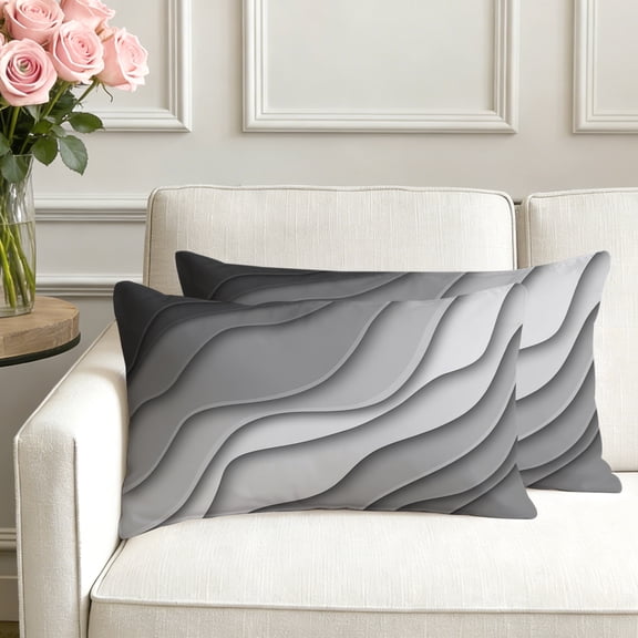 Set of 2 Modern Abstract Pillow Covers 12x20 Inch, Geometric Black Grey Gradient Decorative Throw Pillow Cases Cotton Cushion Covers for Sofa Couch Bed Living Room Bedroom Home Decor