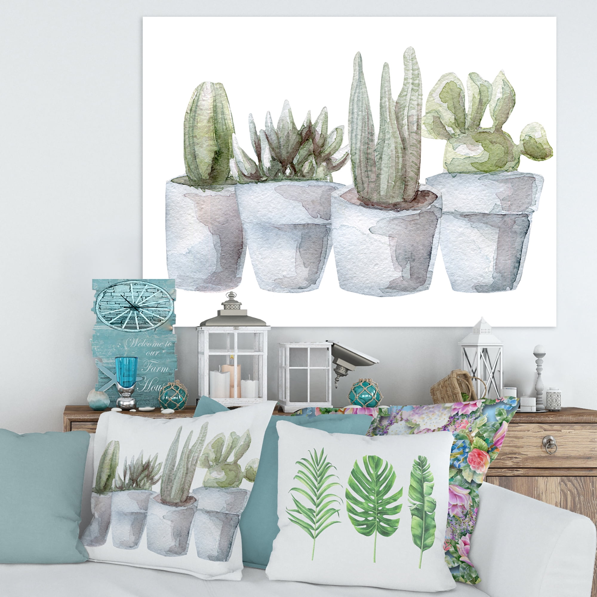 Succulent and Cactus House Plants V 8 in x 12 in Painting Canvas Art Print, by Designart