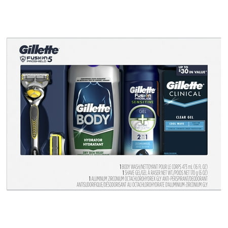 Gillette Fusion5 ProShield Men's Razor Holiday Gift Pack including 1 Razor, 1 Razor Blade, 1 Body Wash, 1 Shave Gel, and 1 Deodorant