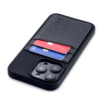 Dockem iPhone 14 Pro Max Liquid Silicone Card Case with Built-in Metal Plate for Magnetic Mounting, Stitched-on Wallet with 2 Credit Card Holders (Black, M2L)