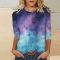 thumbnail image 3 of Craaazy Women's Planets Sun Universe Space Print Casual Loose Crew Neck 3/4 Sleeve Tops(S-5XL) Gifts, 3 of 4
