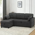thumbnail image 2 of ACMEASE 84" L-Shaped Pull Out Sofa Bed w/Storage Chaise, Tufted Sectional Sofa w/USB Port, Fabric Sleeper Couch w/Cup Holders for Living Room, Grey, 2 of 7