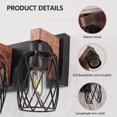 thumbnail image 2 of Miniyam 17.5 in. W 3 Lights Vanity Light Industrial Walnut Black Wall Sconce Black Cage Lighting Fixture for Bathroom Over Mirror, E26, No Bulbs Included, 2 of 8