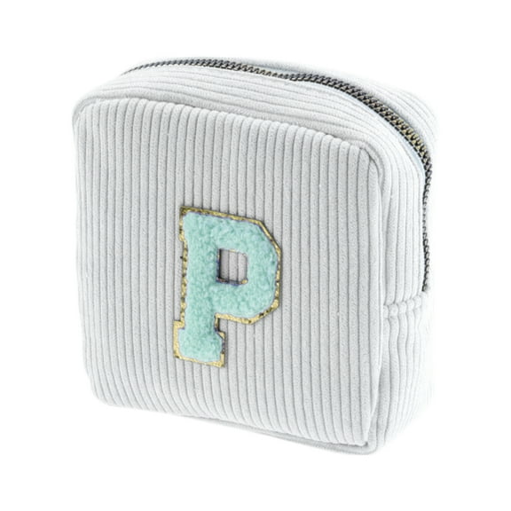 Unique Bargains 1 Pc Letter P Pattern Makeup Bag for Travel White Corduroy