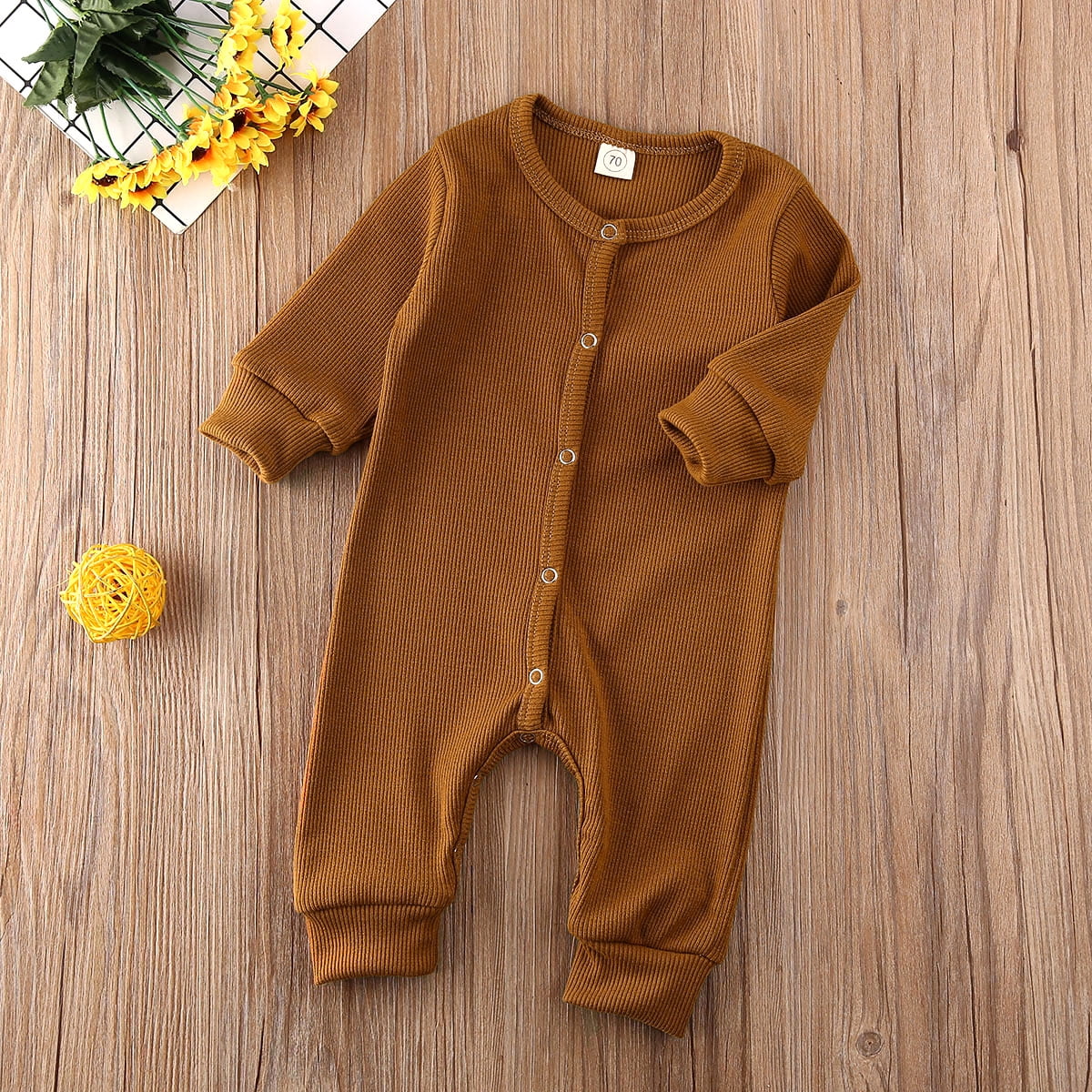 Solid color button knit jumpsuit overall clothing long sleeve one piece