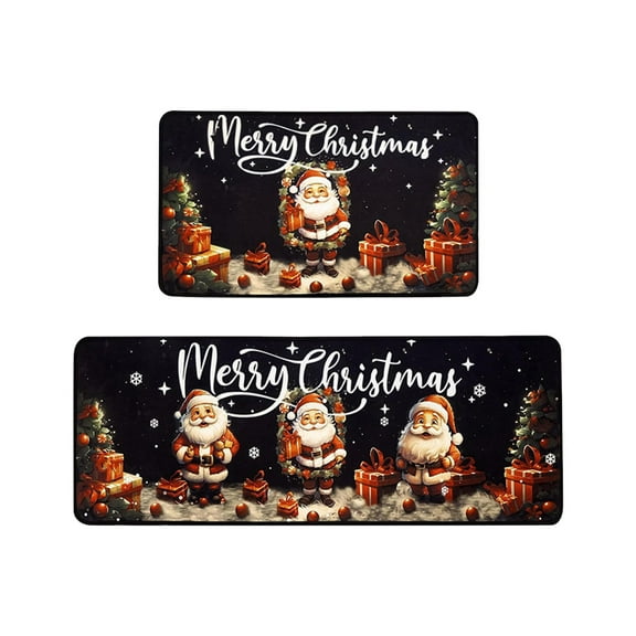 KOYPTL Christmas Kitchen Rugs and Mats Set of 2,Merry Christmas Xmas Tree Non Slip Waterproof Kitchen Floor Rugs,Buffalo Plaid Low-Profile Desk Mat for Kitchen Indoor Home Decor(16*24 16*48 Inch)