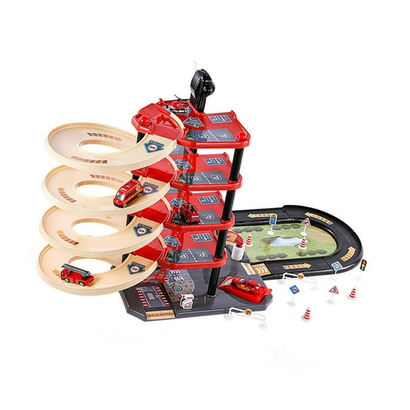Juego de pista de juguete educativo para desarrollar la motricidad fina con una aventura de coche en pista flexible. con 4 autos
