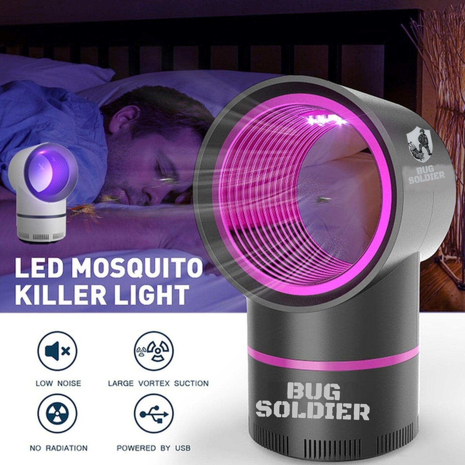 LED Mosquito Killer Lamp USB Electronic Mosquito Repellent Killing Light Mosquito Trapper Fly Killer for Home Office Indoor Outdoor Purple No Radiation 