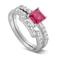 thumbnail image 2 of 6mm Princess Cut 2.25 Carat Red Ruby Moissanite Diamond Wedding Ring Set in 10k White Gold, 2 of 3