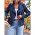 thumbnail image 6 of Women Faux Leather Jackets Suede Fall Fashion Outfits Winter Clothes Open Front Cropped Coat Outwear Blue L, 6 of 8