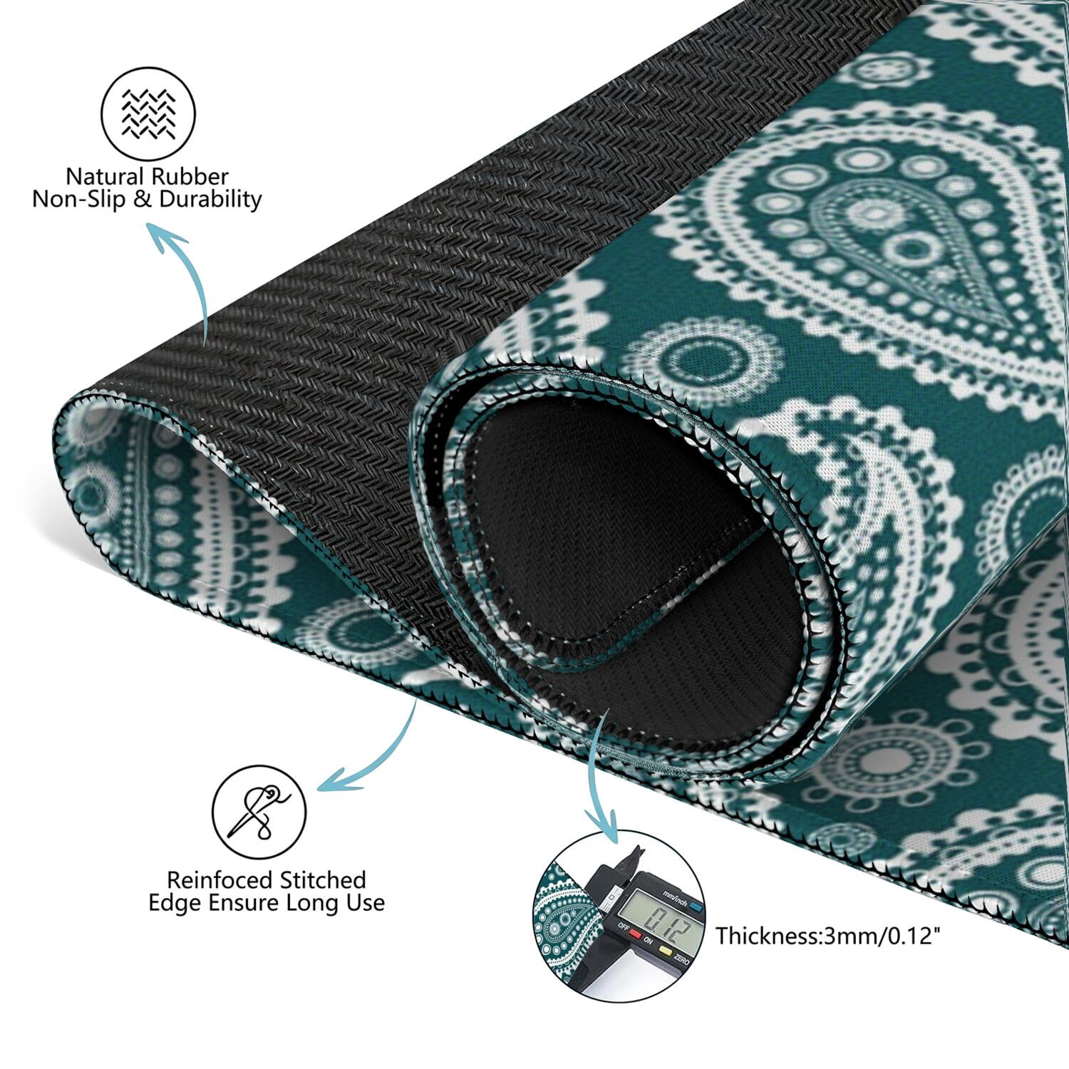 Premium Boho Print Large Rubber Game Mat 31.5x31.5 Inch Mahjong Table Cover Features Non-Slip Backing and Noise Dampening for Cards and Board Games