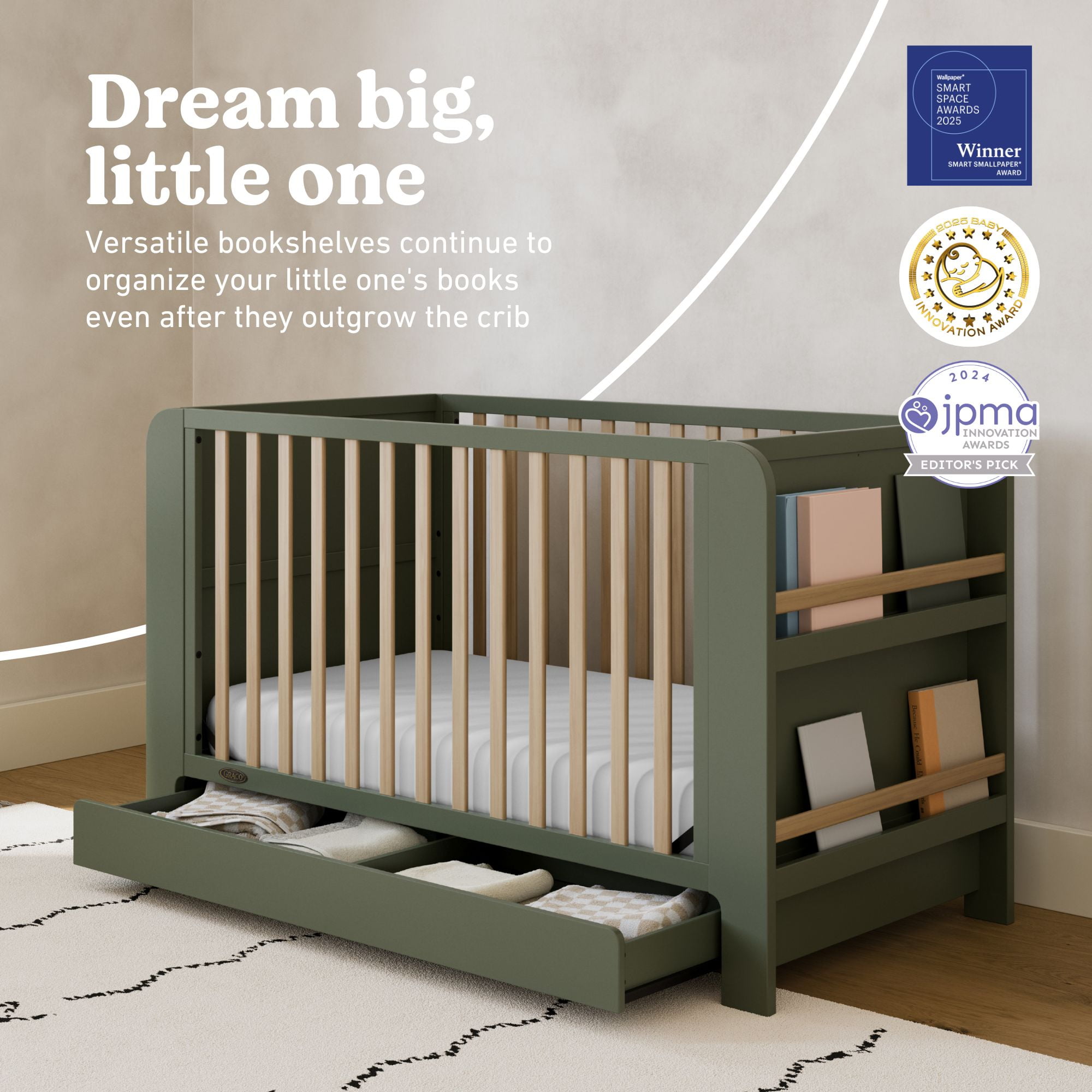 Graco Read-with-Me 4-in-1 Convertible Crib with Drawer