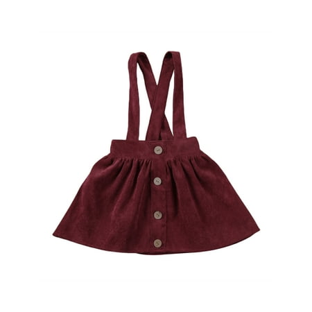 

Livingsenburg Toddler Kids Baby Girls Strap Corduroy Overall Strap Dress Outfit Clothes Button Solid Mini Dresses
