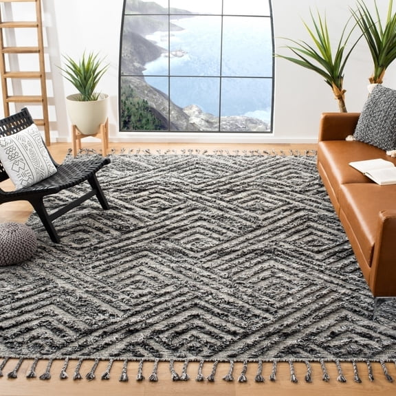 SAFAVIEH Casablanca Gorden Geometric Shag Area Rug, Charcoal, 5' x 8'