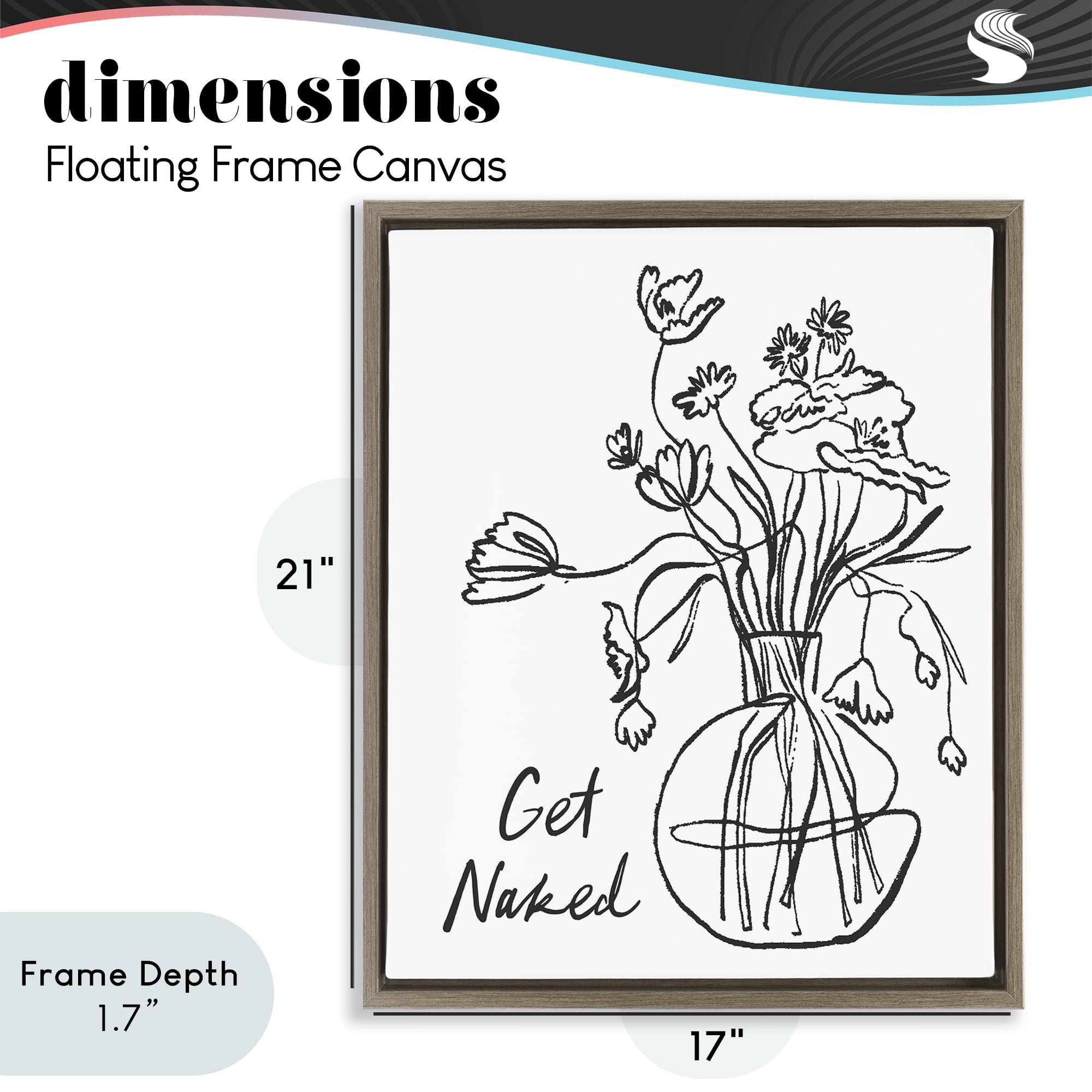 Stupell Industries Get Naked Flower Contour Brown Framed Floater Canvas Wall Art, design by Lettered and Lined