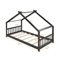 thumbnail image 2 of Harper & Bright Designs Twin Size Floor House Bed, Wood Montessori House Bed Frame with Fence, Playhouse Tent Bed with Roof, Espresso, 2 of 8