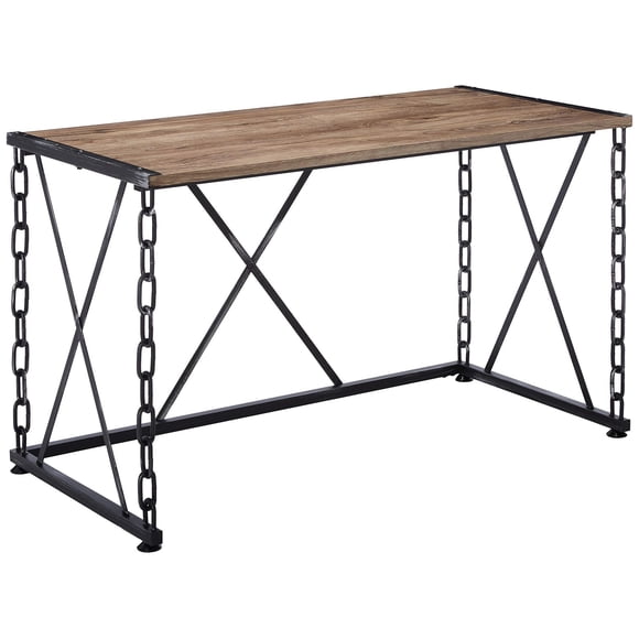 ACME Jodie Bureau d'Écriture Rectangulaire en Bois avec Dessus en Chêne Rustique et Noir Antique