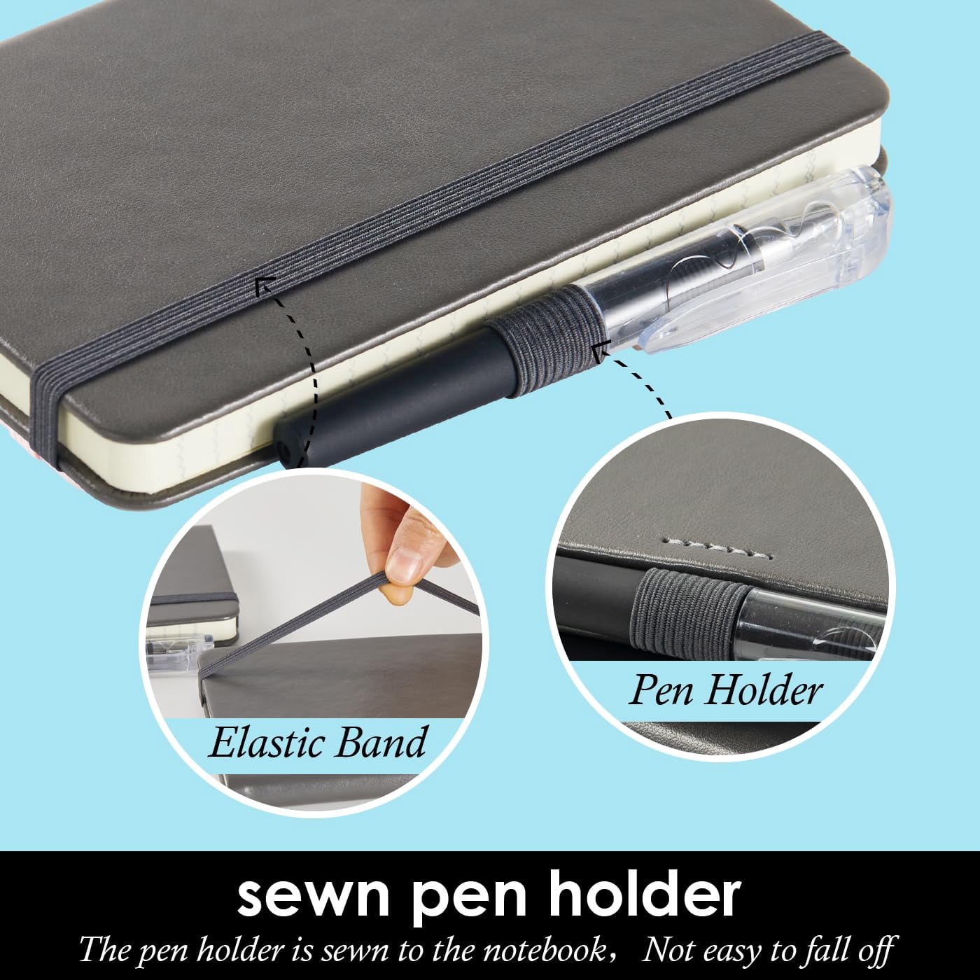 Small Pocket Notebook Journal For Men/women  3 Pack A6 Mini Notepad Note Book 3.7" X 5.7" With Pen Holder Work Travel Writing Leather Grey