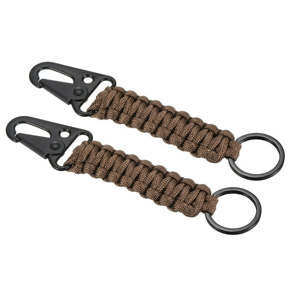 Uxcell Paracord Keychain, 2 Pack Braided Lanyard Key Clip Survival Keychains Brown