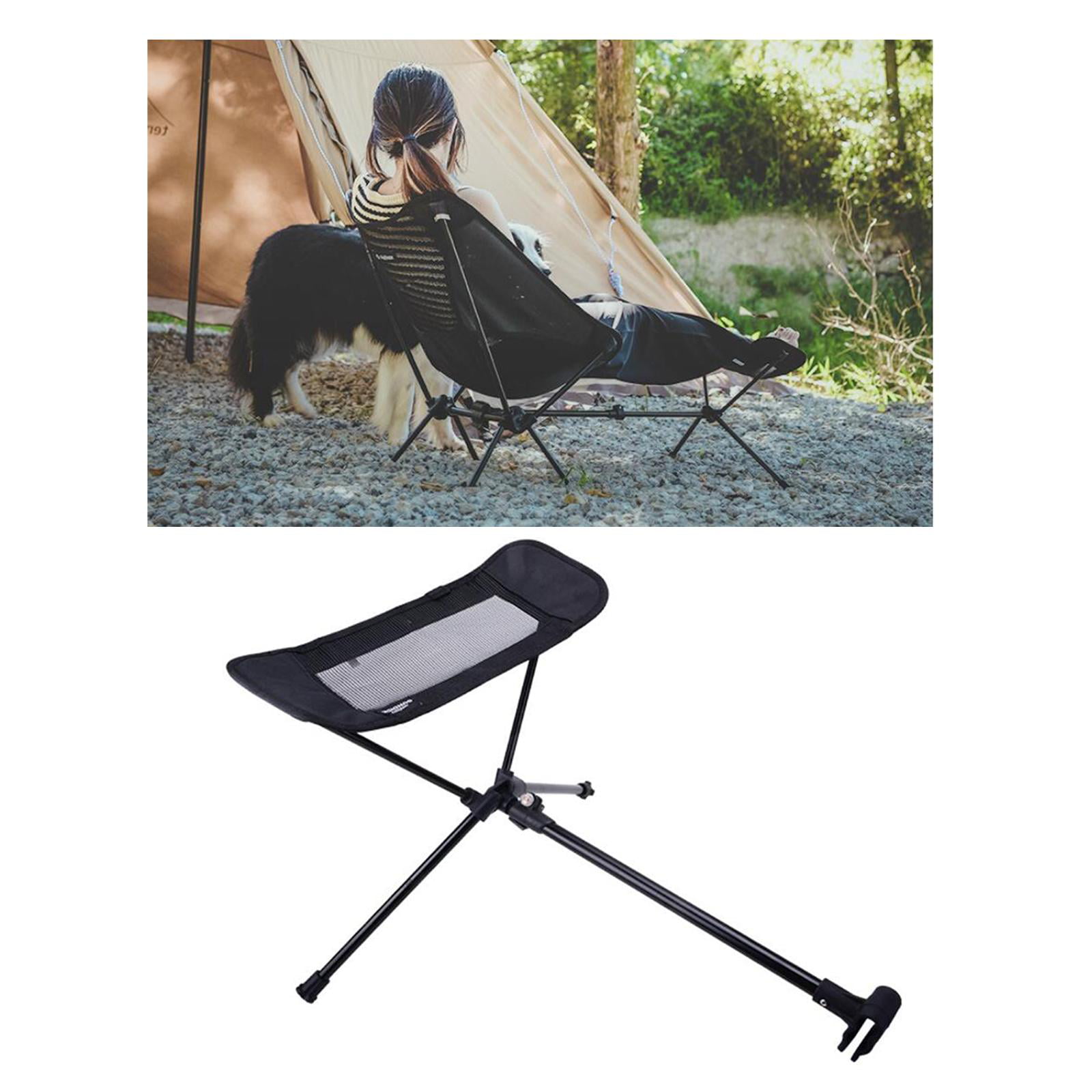 Collapsible Chair Footrest Feet Legs Rest Aluminum Folding Stool for  Camping Black 