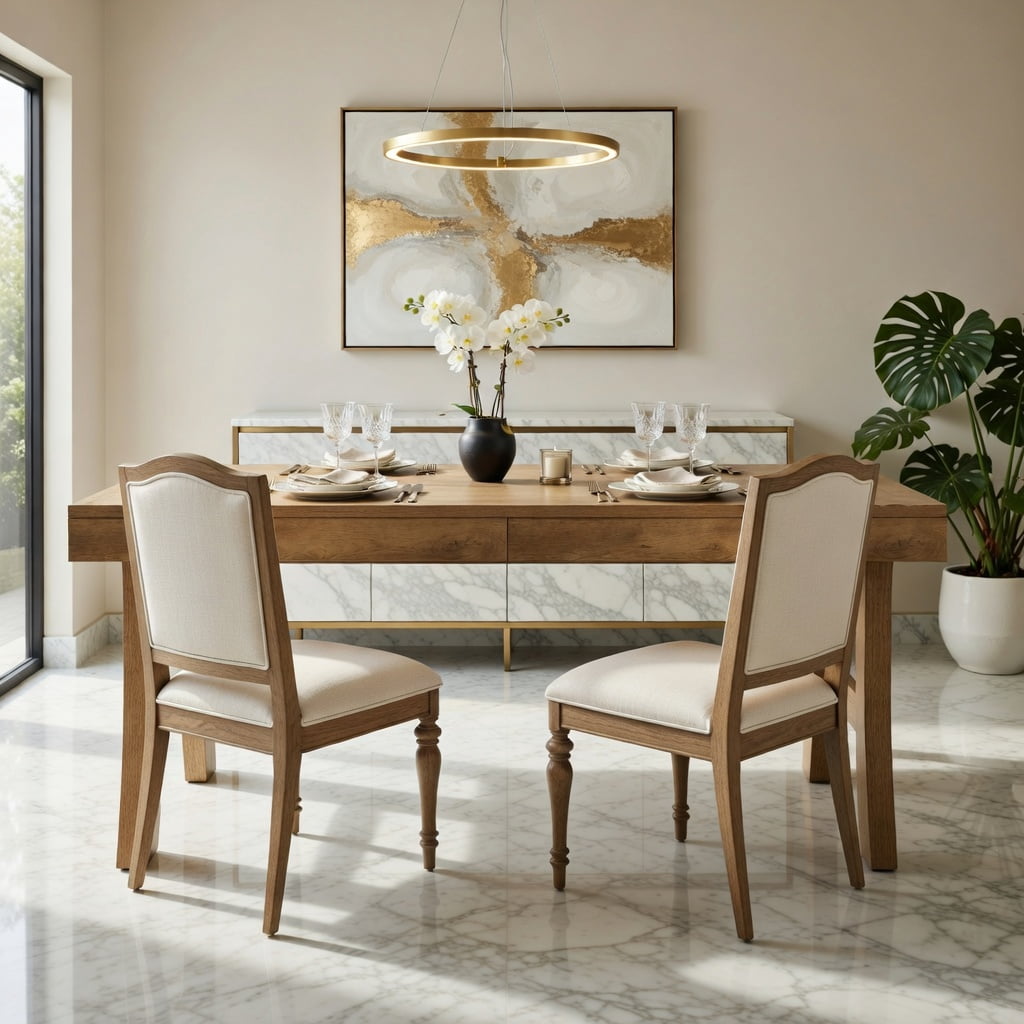 Hommoo 63 Inch Farmhouse Dining Table for 4-6 People, Rustic Wood Grain Rectangular Kitchen Table with Modern Leg Design, MDF Construction, Natural