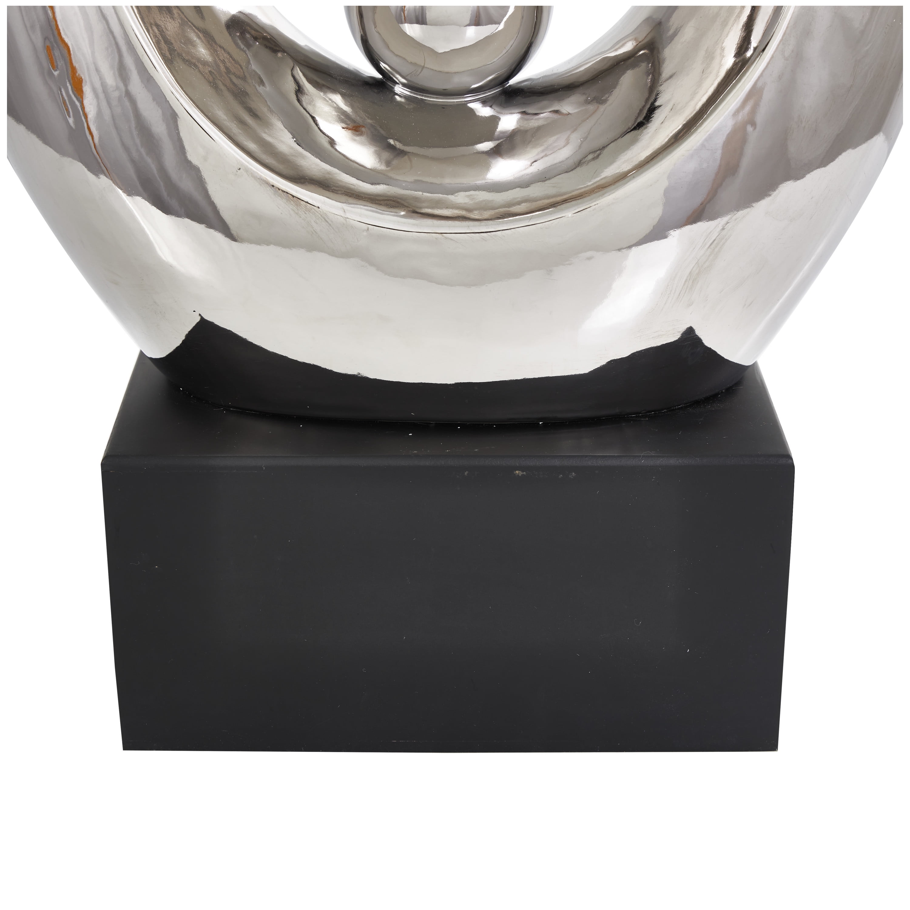 14" x 25" Silver Ceramic Looped Abstract Sculpture with Black Block Base, by DecMode