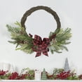 thumbnail image 2 of Northlight Icy Winter Foliage and Plaid Bow Artificial Christmas Twig Wreath, 23 inch, Unlit, 2 of 6