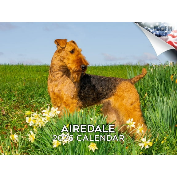 2025-2026 Airedale Terrier Wall Calendar - Monthly Planner (12x18 Open) - Thick, No-Bleed Paper, Large Grid, Holidays, Made in USA - Perfect Gift for Airedale Lovers