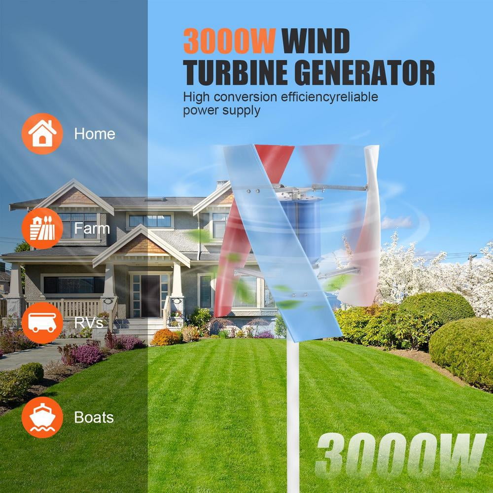 PWTOOL Vertical Axis Wind Turbine Wind Generators for Home Use Wind Turbine Generator 3000W 12V for Boats Gazebos Cabins Homes or Industrial rational