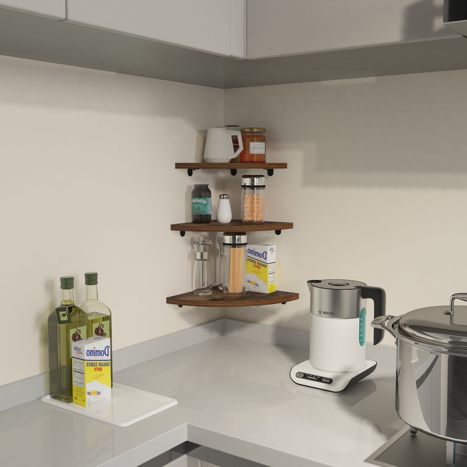 6 Tier Floating Corner Shelves for Wall, Wall Mount Decorative Shelf for Storage and Display, Brown