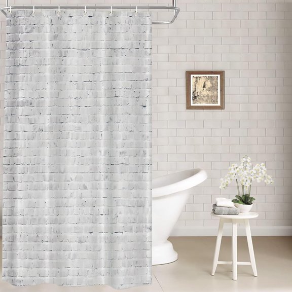 Grey Brick Decor Shower Curtain,White Texture Grunge Old Stone Bathroom Decor Polyester Fiber Plastic Rings QuickDrying Waterproof for Bathtubs/Bathroom, 72x36 inches