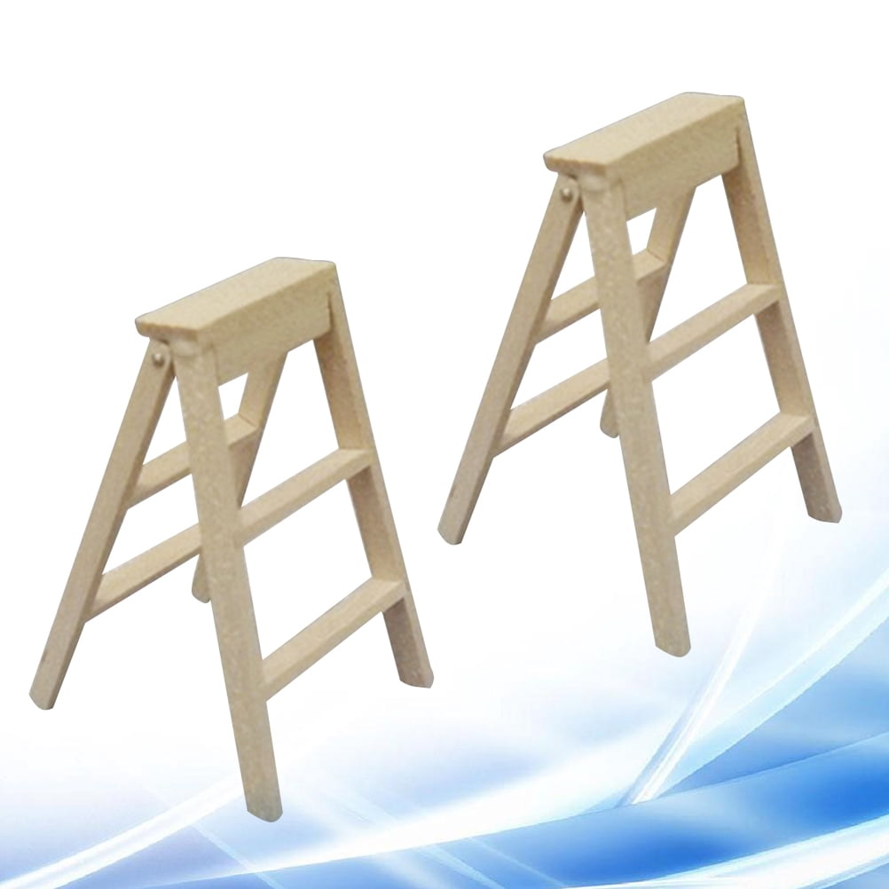 FUTUREORYY Mini Foldable Ladder for Kids Playing Made from Durable Plastic Beige Color Fits 1:12 Mini House Garden Scene