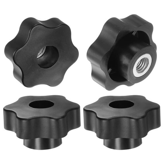 Uxcell 4 Pieces Star Knobs M10 Female Thread 48mm Head Through Hole Clamping Handles Nuts Black