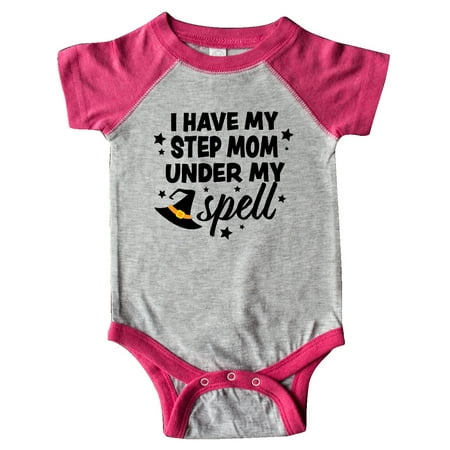

Inktastic I Have My Step Mom Under My Spell with Cute Witch Hat Gift Baby Boy or Baby Girl Bodysuit