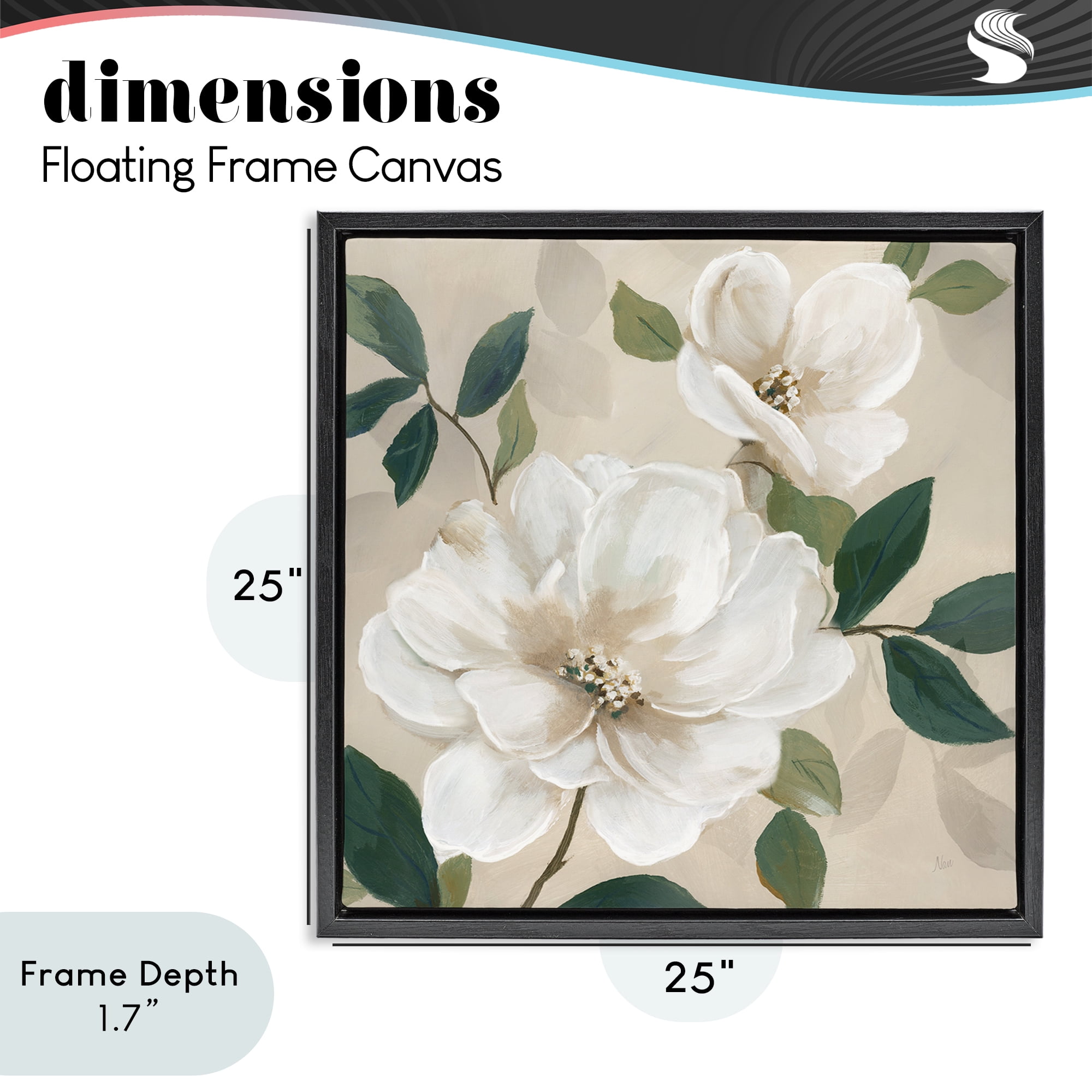 Stupell Industries Serene White Magnolia Study Black Framed Floater Canvas Wall Art, design by Nan