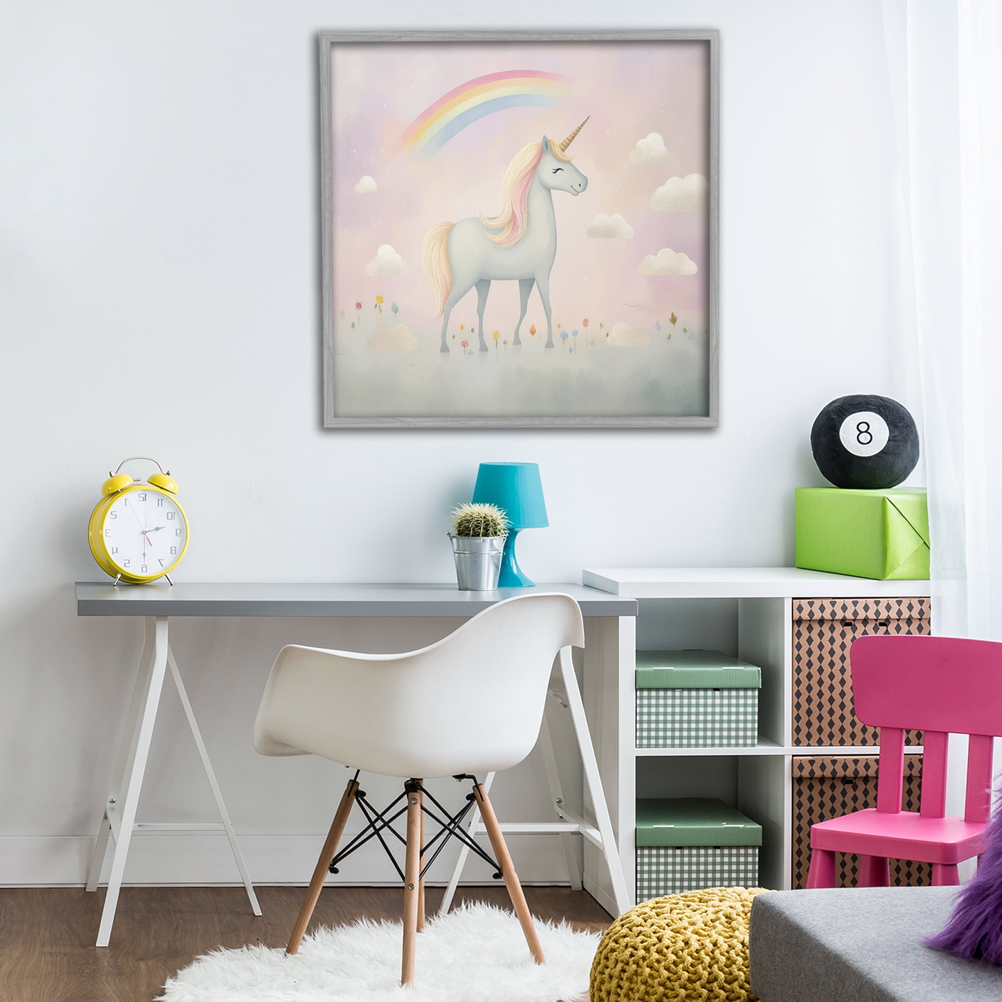 Stupell Industries Mystical Unicorn Dreams in Pastel Gray Framed Giclee Art, design by Lazar Studio