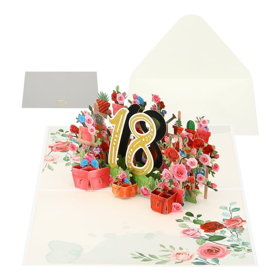18 Year Anniversary Card, 18th Birthday Card Wedding Flower Anniversary Greeting Card Pop-Out Birthday Card 3D