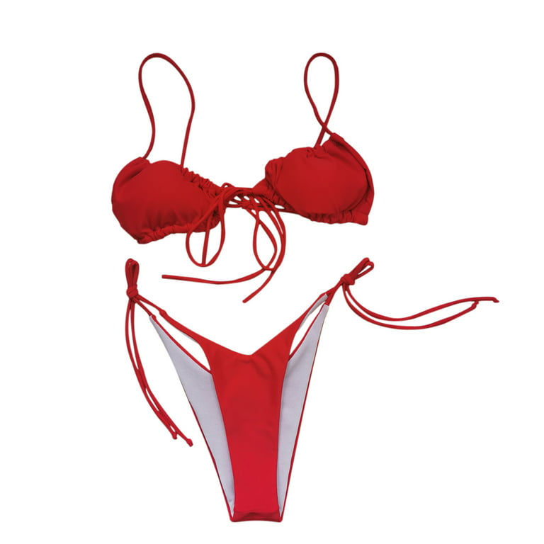 Finelylove 2 Piece Swimsuit For Women Lightly Lined Sport Bra Style Bikini  Red XL 